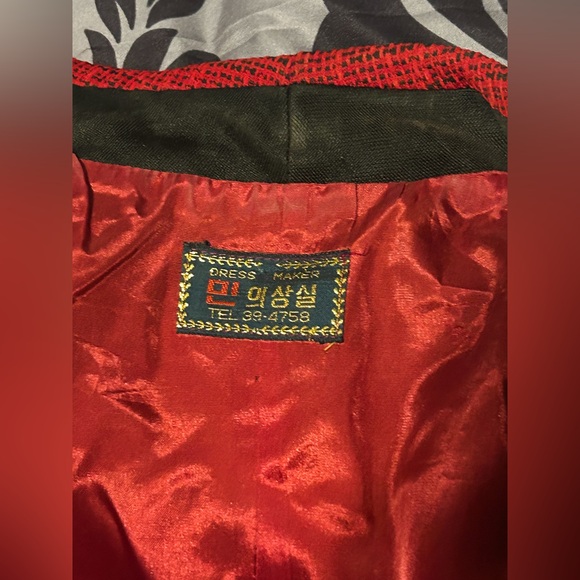 Rare Vintage S Red Tweed Tailored Blazer Clueless Inspired Preppy Academia Corp - Picture 6 of 6